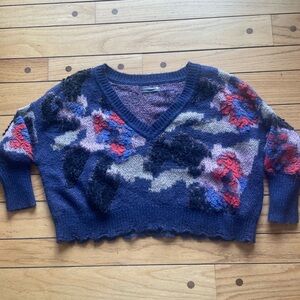 Anthropologie Floral Patterned Navy Sweater cropped oversized small
